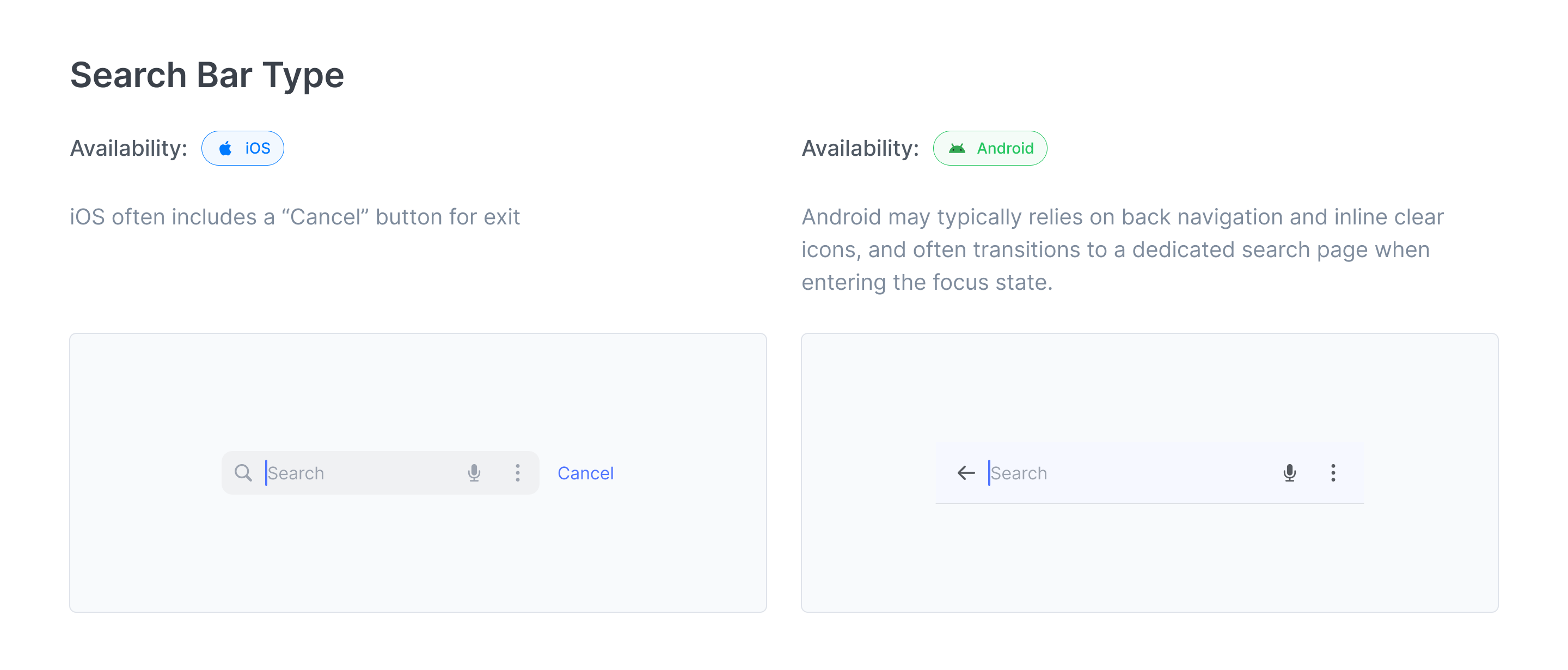 iOS vs Android search component comparison